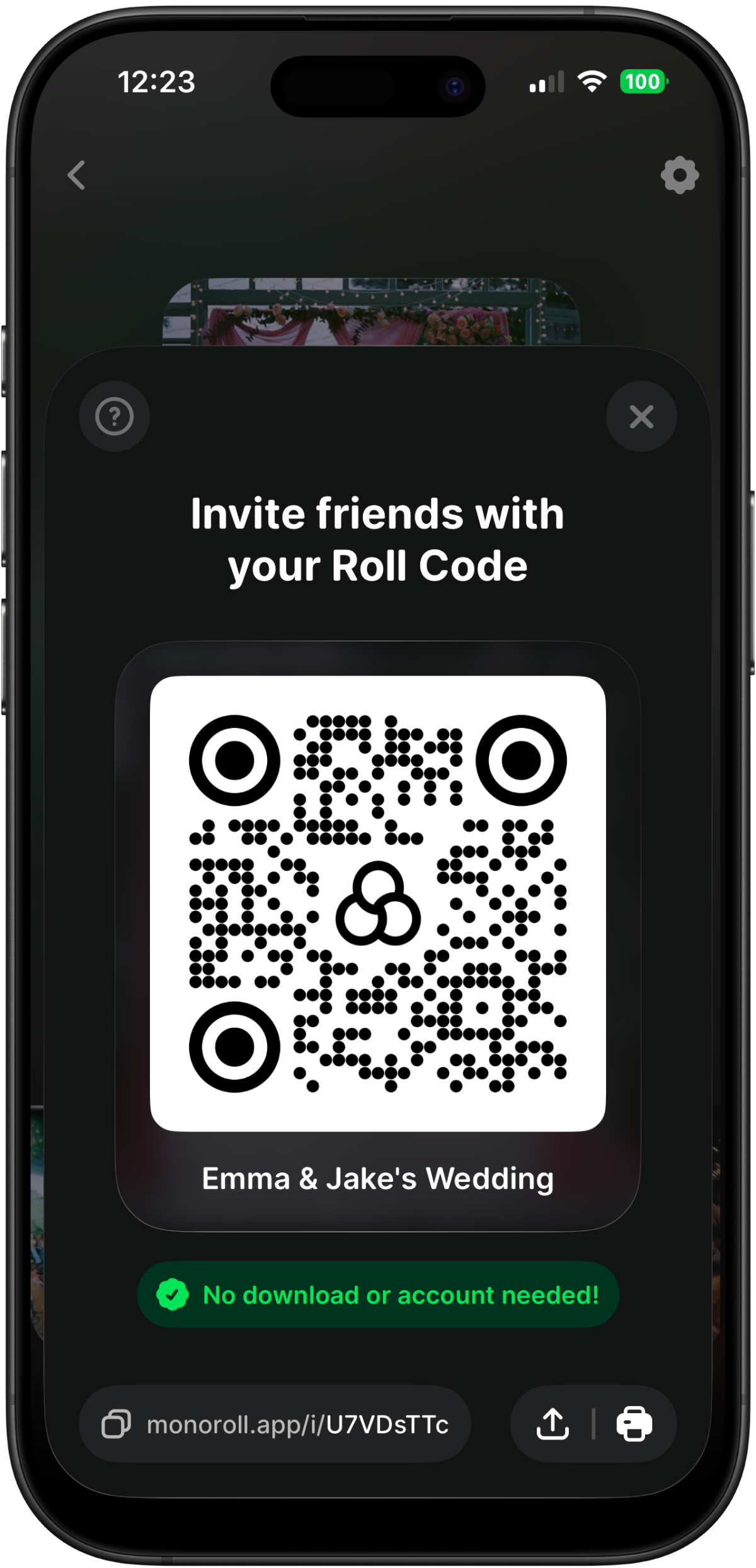 QR code invite screen