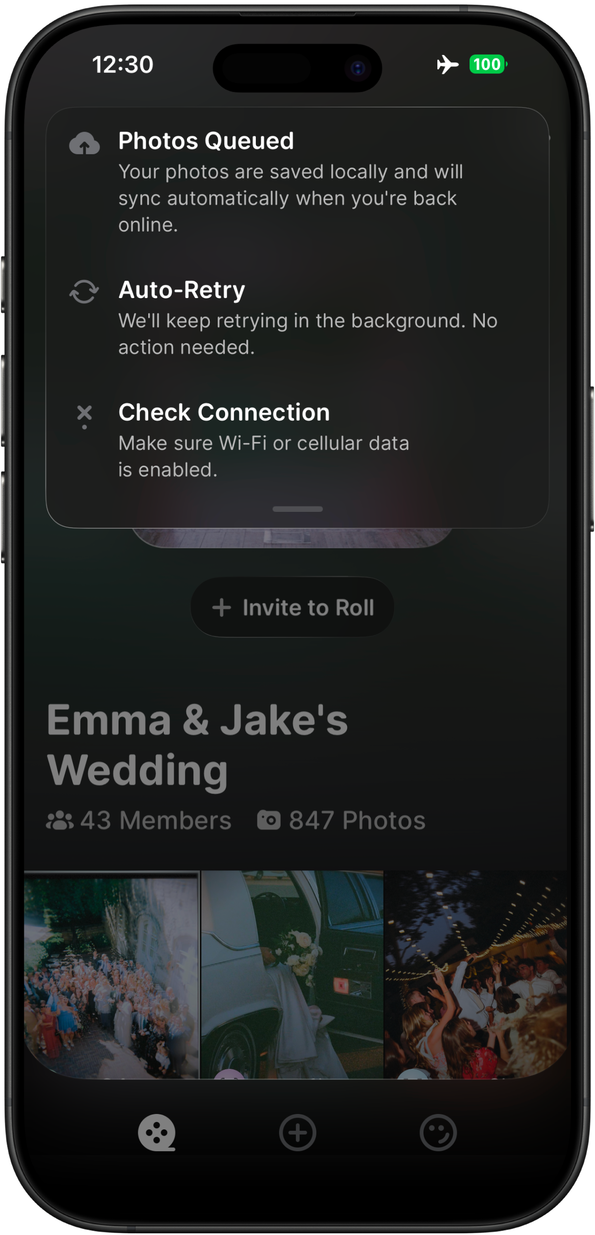 Offline mode with queued photos